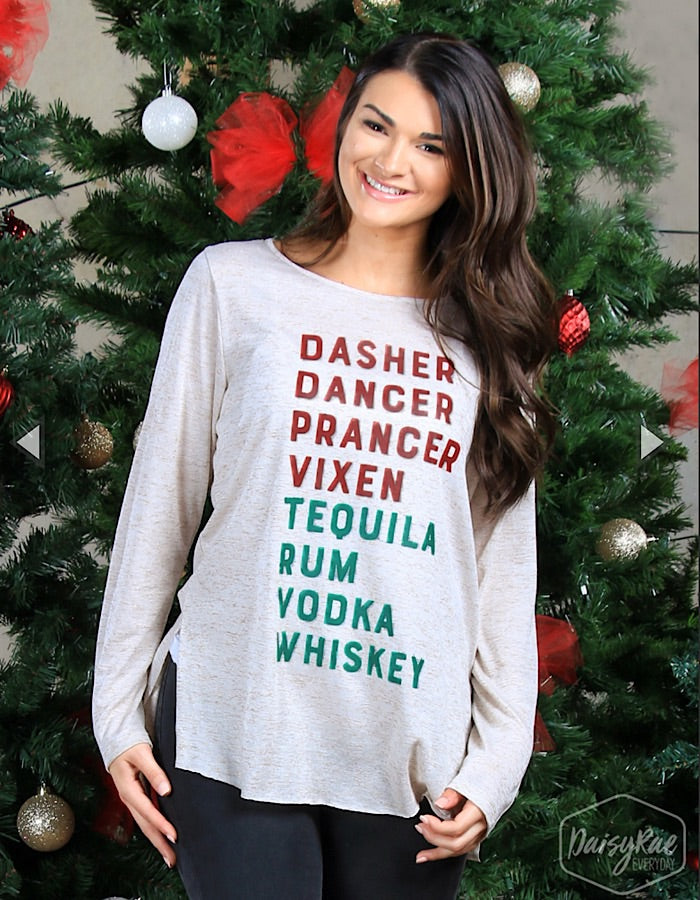 Dasher Dancer Tequila Rum Christmas Long Sleeve Tee